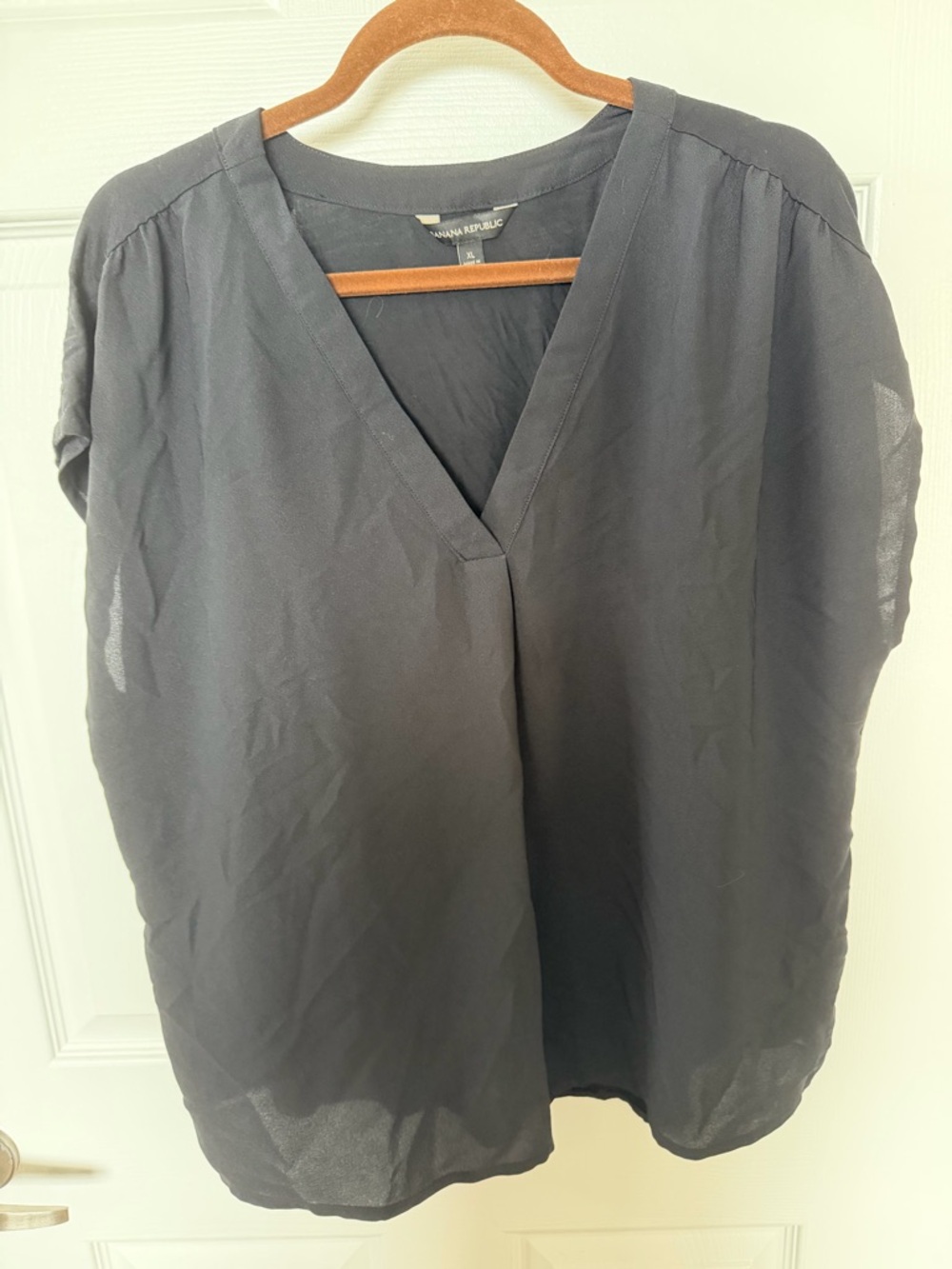 Banana Republic Women's Charcoal V-Neck Short Sleeve Blouse
